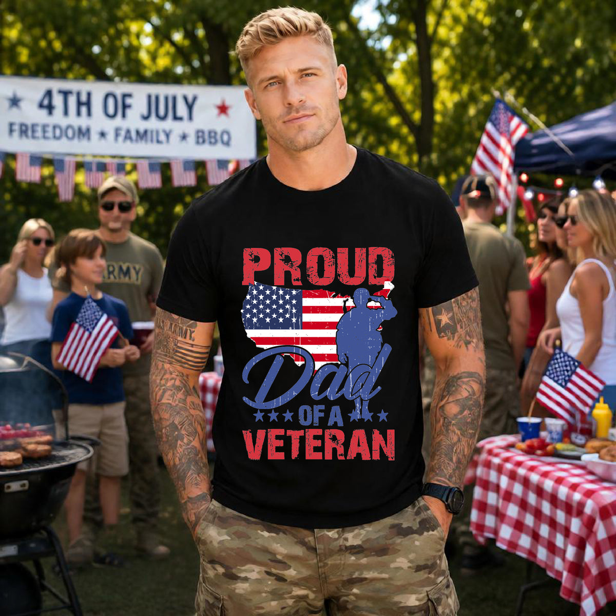 Proud Dad of a Veteran T-Shirt American Flag Veteran Dad Unisex Cotton Tee v9