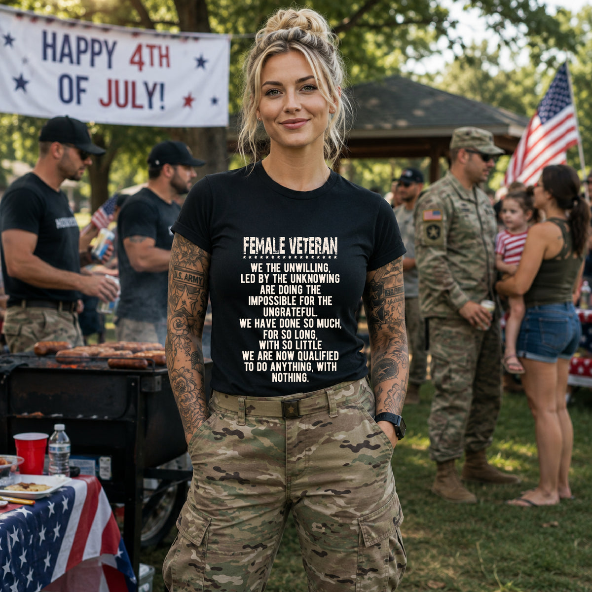 Female Veteran Quote Tee Unisex Cotton Military Pride Shirt, Service Tribute v5