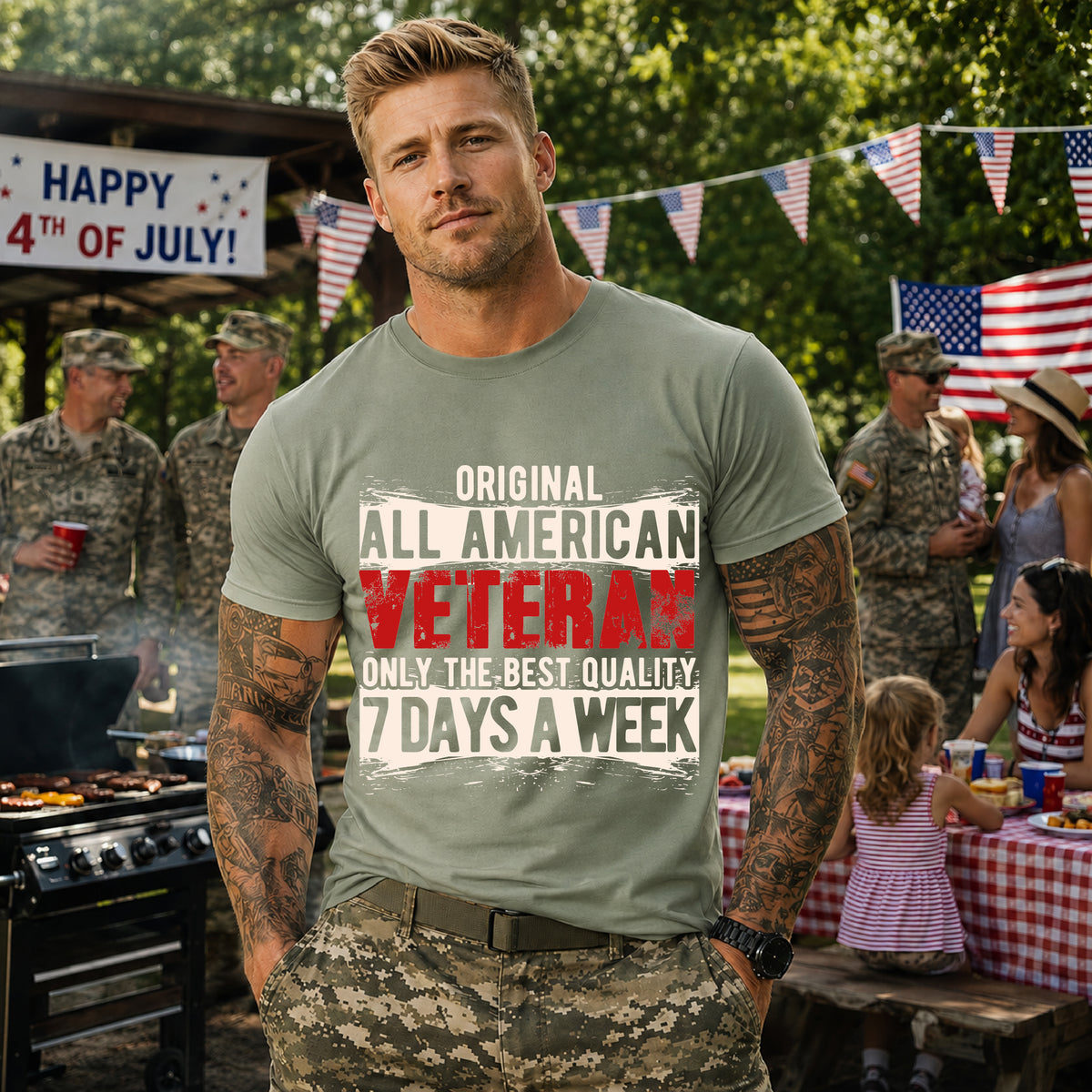 All American Veteran tee Vintage patriotic veteran Unisex Cotton T-Shirt v4