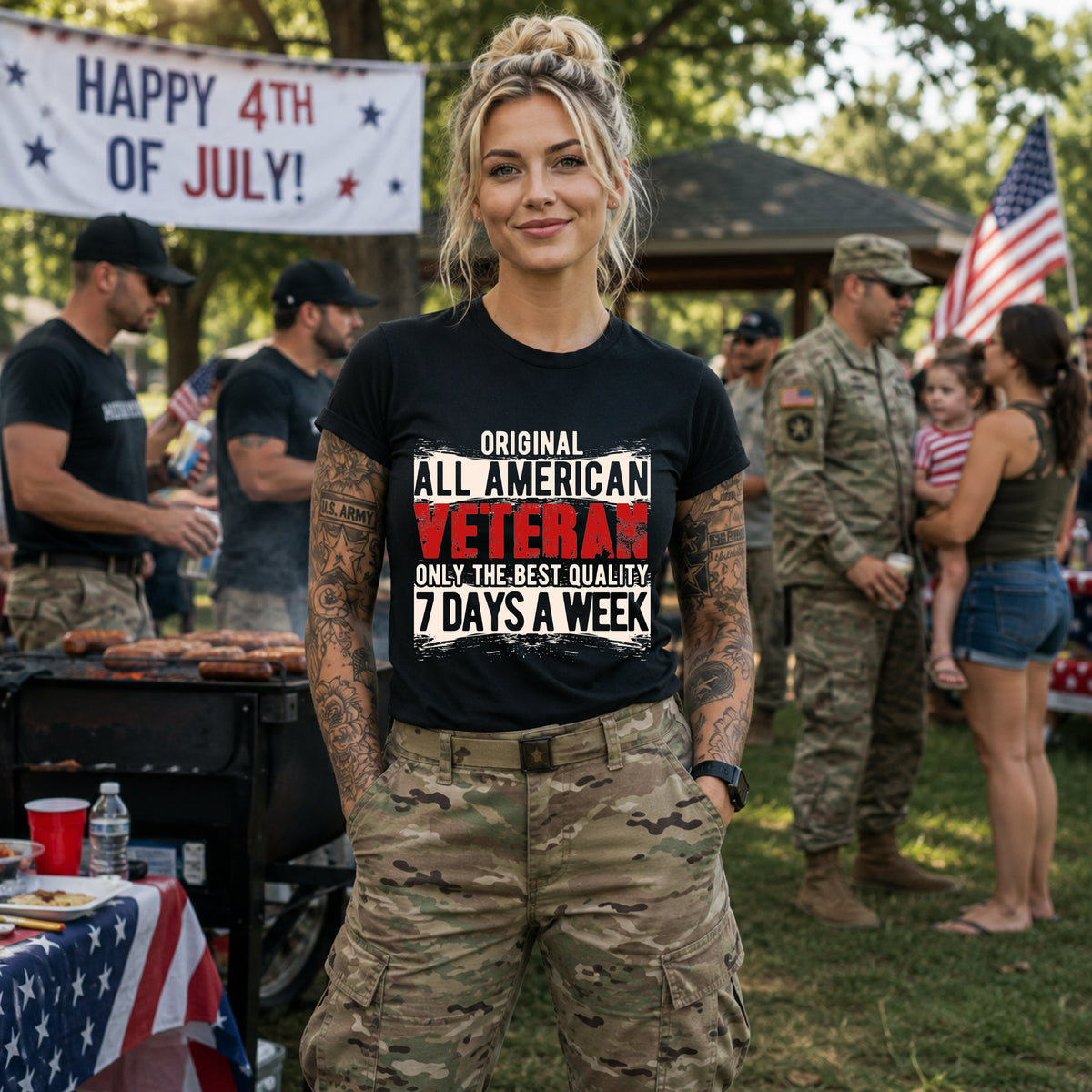 All American Veteran tee Vintage patriotic veteran Unisex Cotton T-Shirt v4