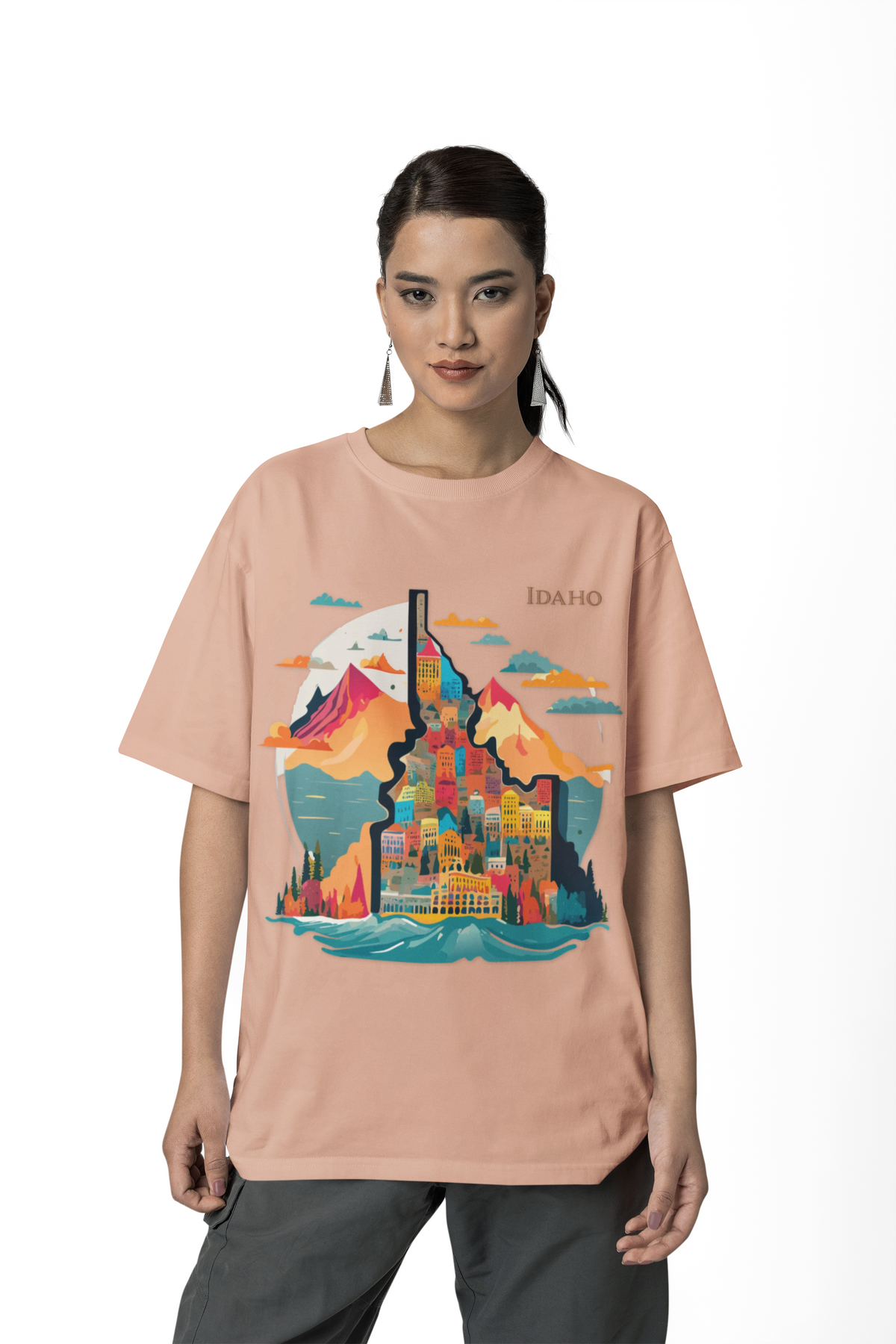 Idaho Mountain Cityscape T-Shirt | State Travel Graphic Tee
