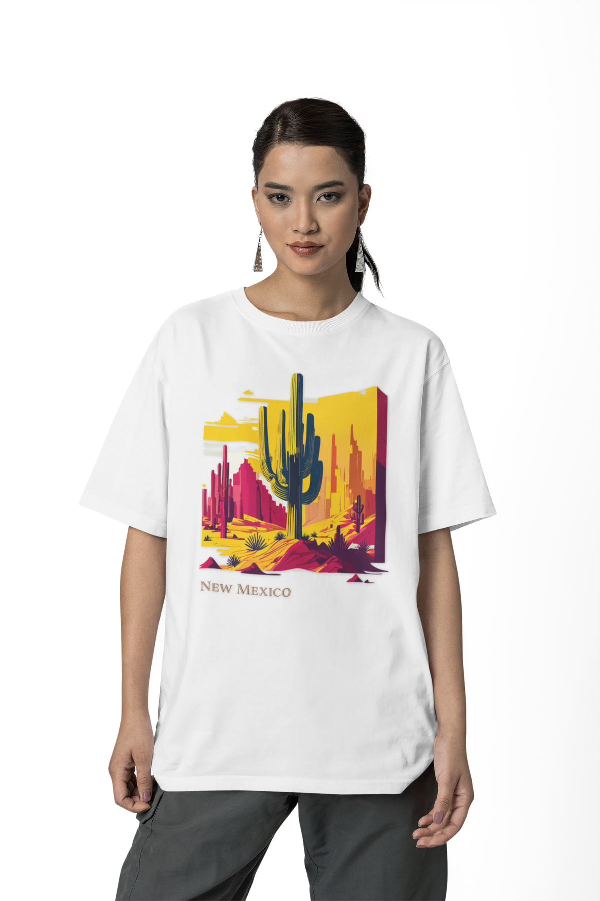 New Mexico Desert Scene T-Shirt | Saguaro Cactus Southwestern Landscape