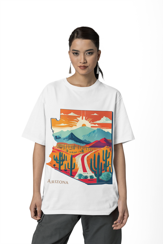Arizona Desert Road Trip Tee | Retro Sunset Cactus Scenic Mountain Design