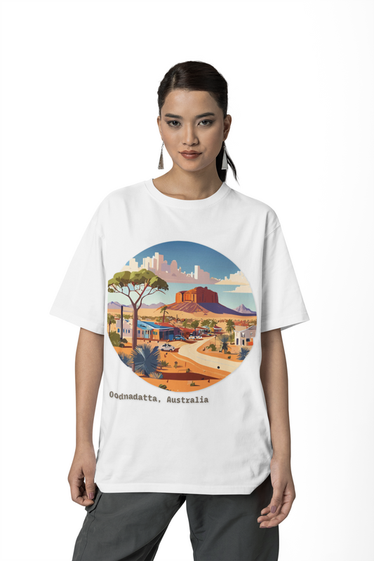 Oodnadatta Outback Scene T-Shirt | Australian Road Trip Illustration