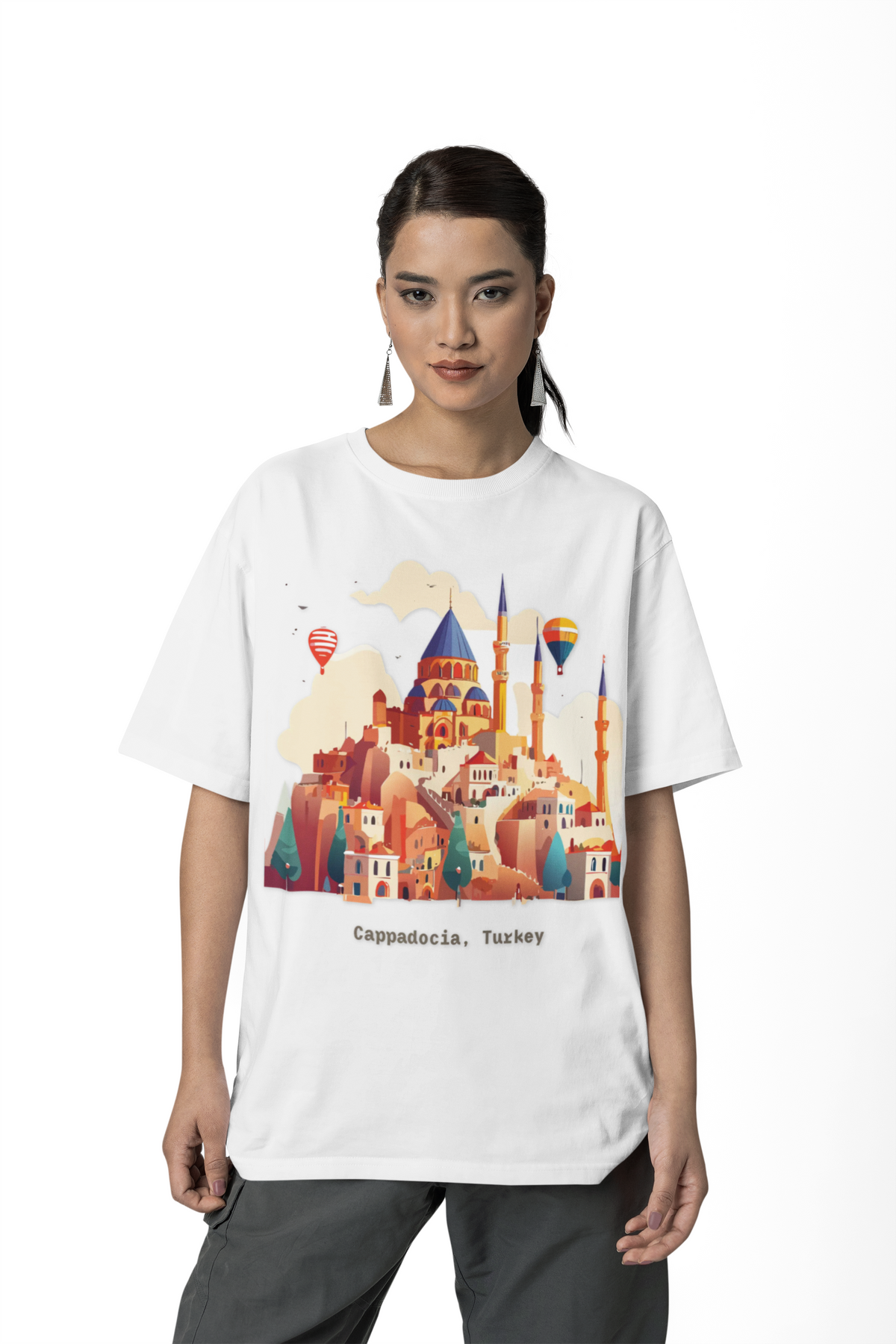 Cappadocia Turkey Illustration T-Shirt | Hot Air Balloons, Skyline