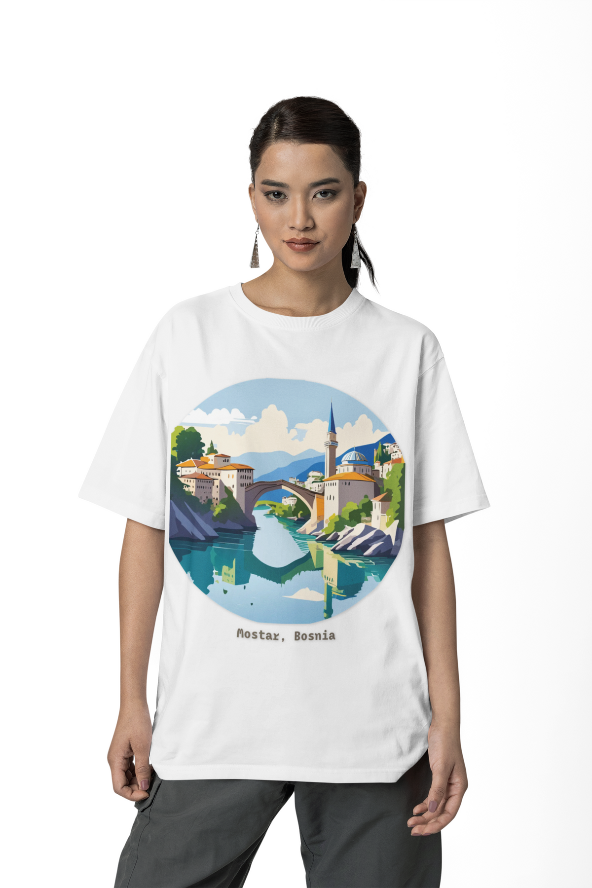 Mostar Bosnia illustration tee | Stari Most bridge t-shirt