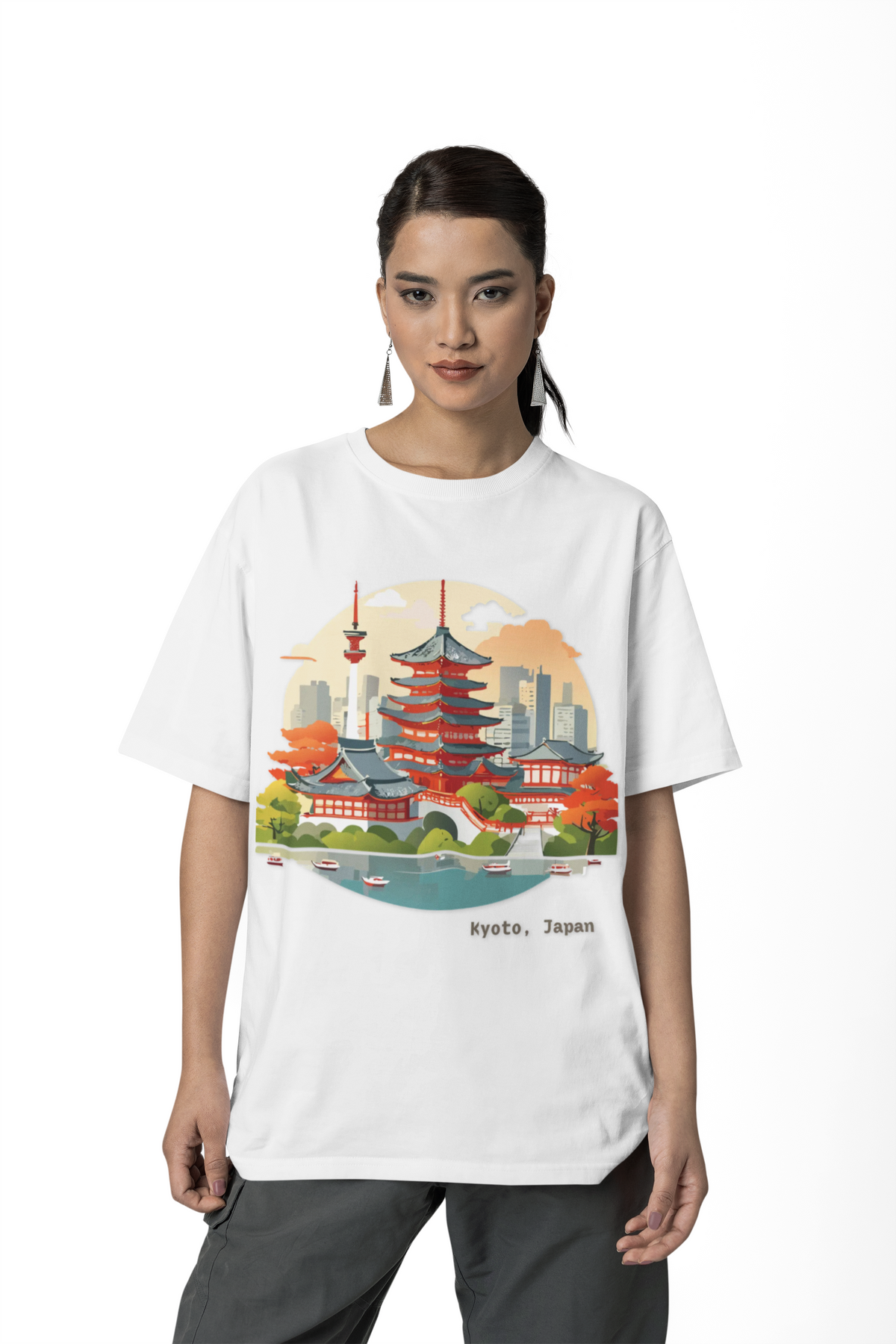 Kyoto Japan temple illustration T-Shirt | Pagoda skyline tee