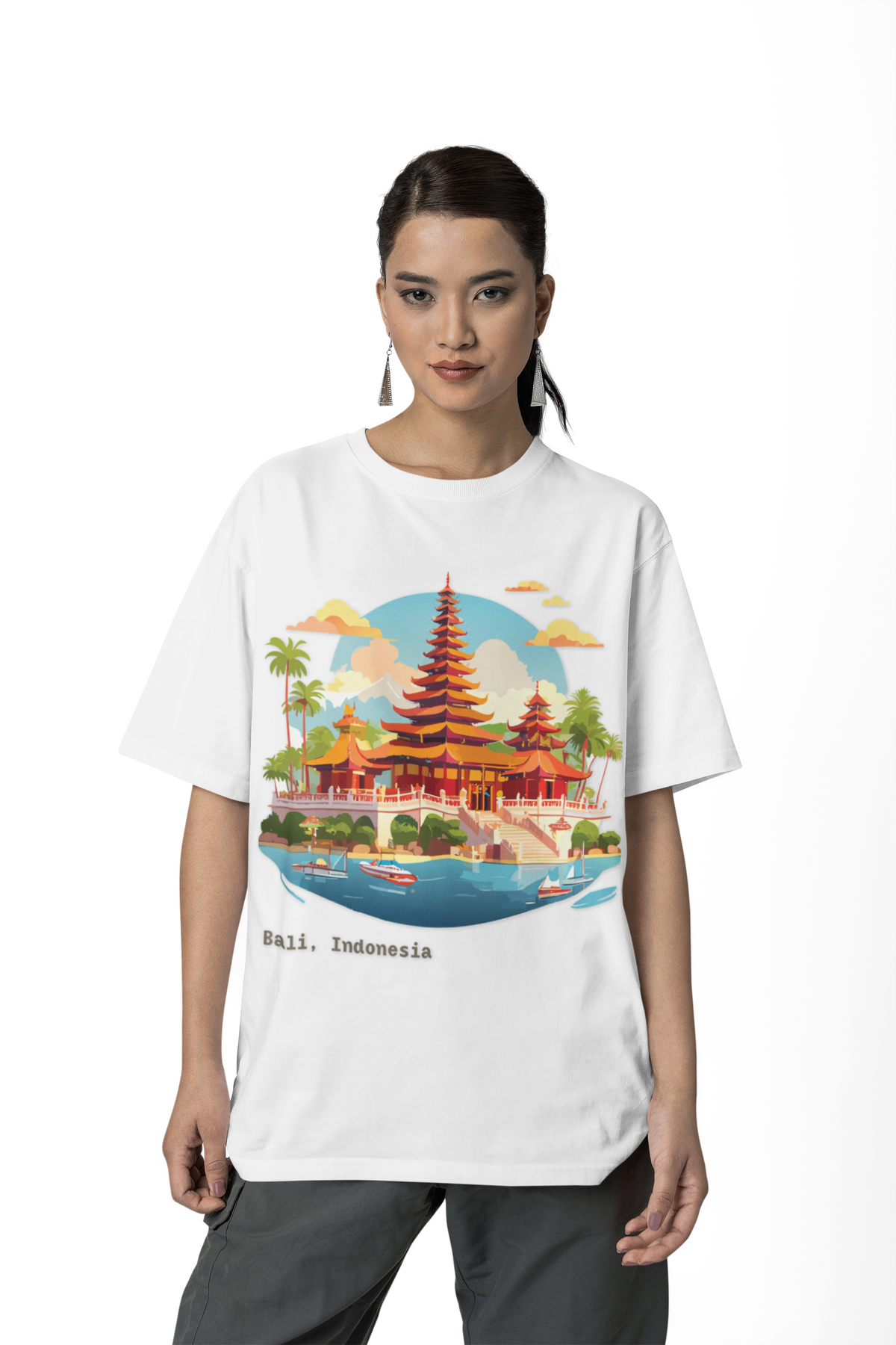 Bali Temple Landscape Tee | Indonesia Pagoda Illustration