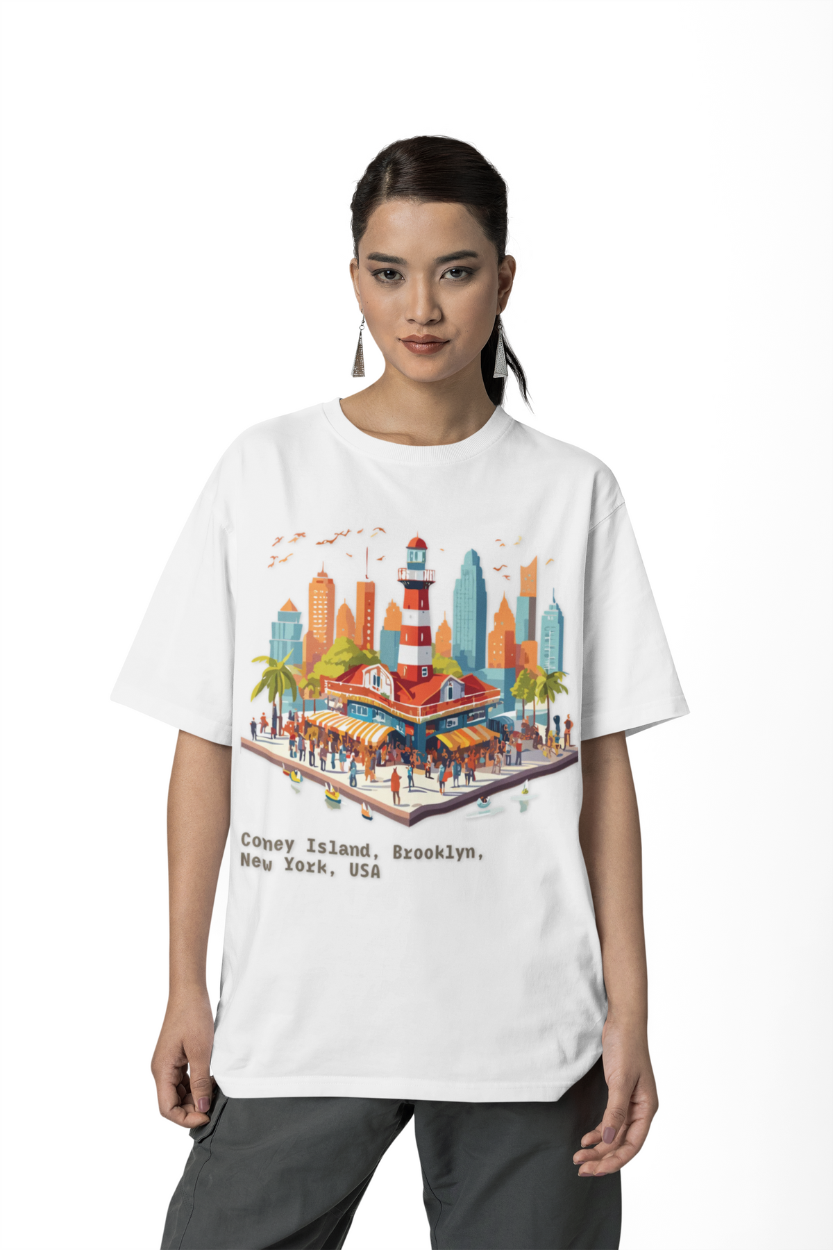 Coney Island Brooklyn New York Tee | Cityscape Lighthouse Illustration