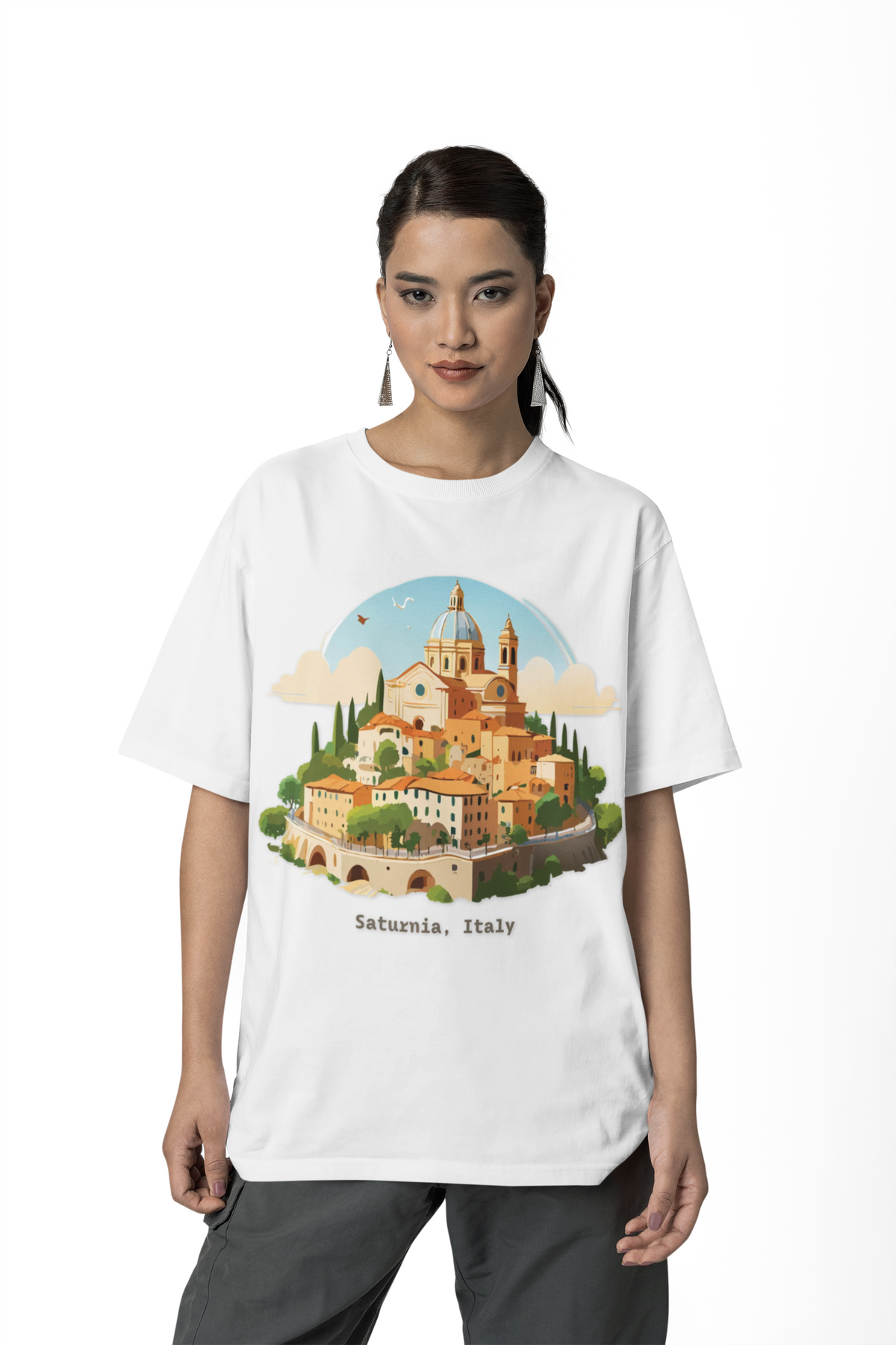 Saturnia Italy village illustration T-Shirt | Italian travel souvenir tee