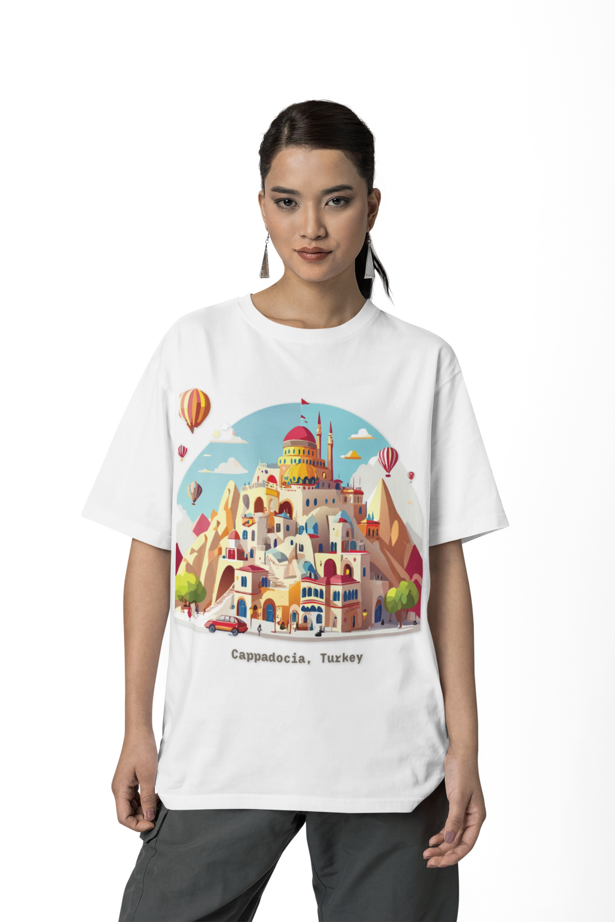 Cappadocia Cartoon Landscape T-Shirt | Turkey Hot Air Balloons