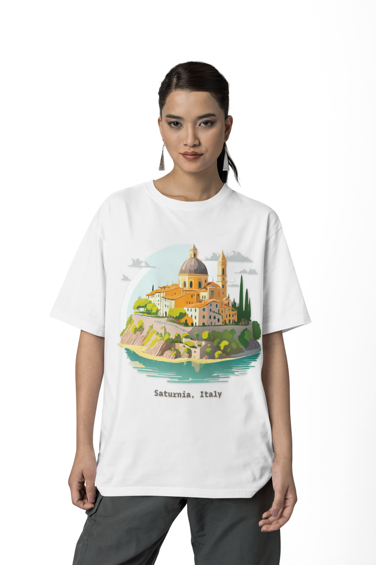 Saturnia Italy townscape T-Shirt | Travel illustration tee, Italian village