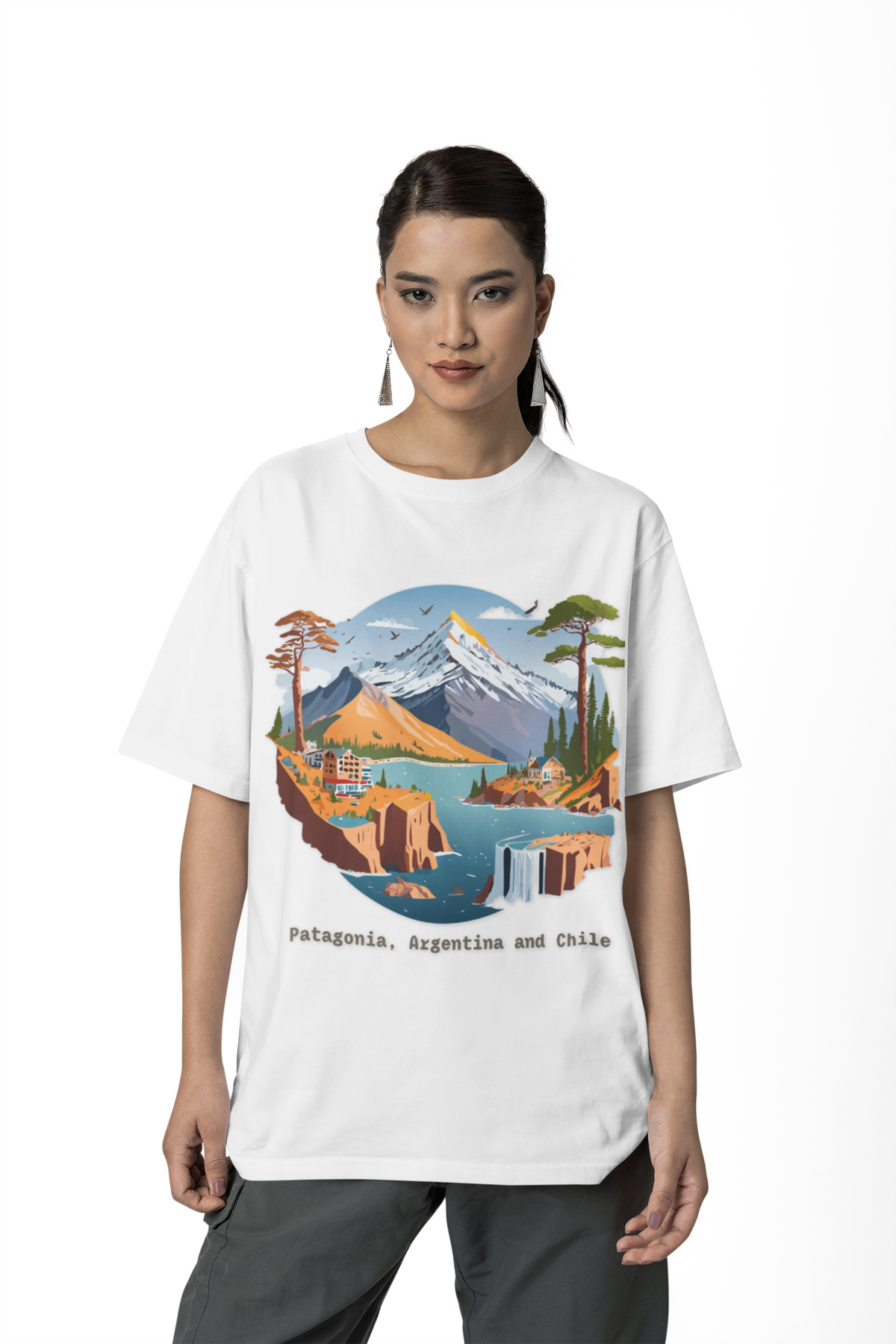 Patagonia Argentina and Chile Tee | Mountain Landscape, Waterfall, Lakeside Scene
