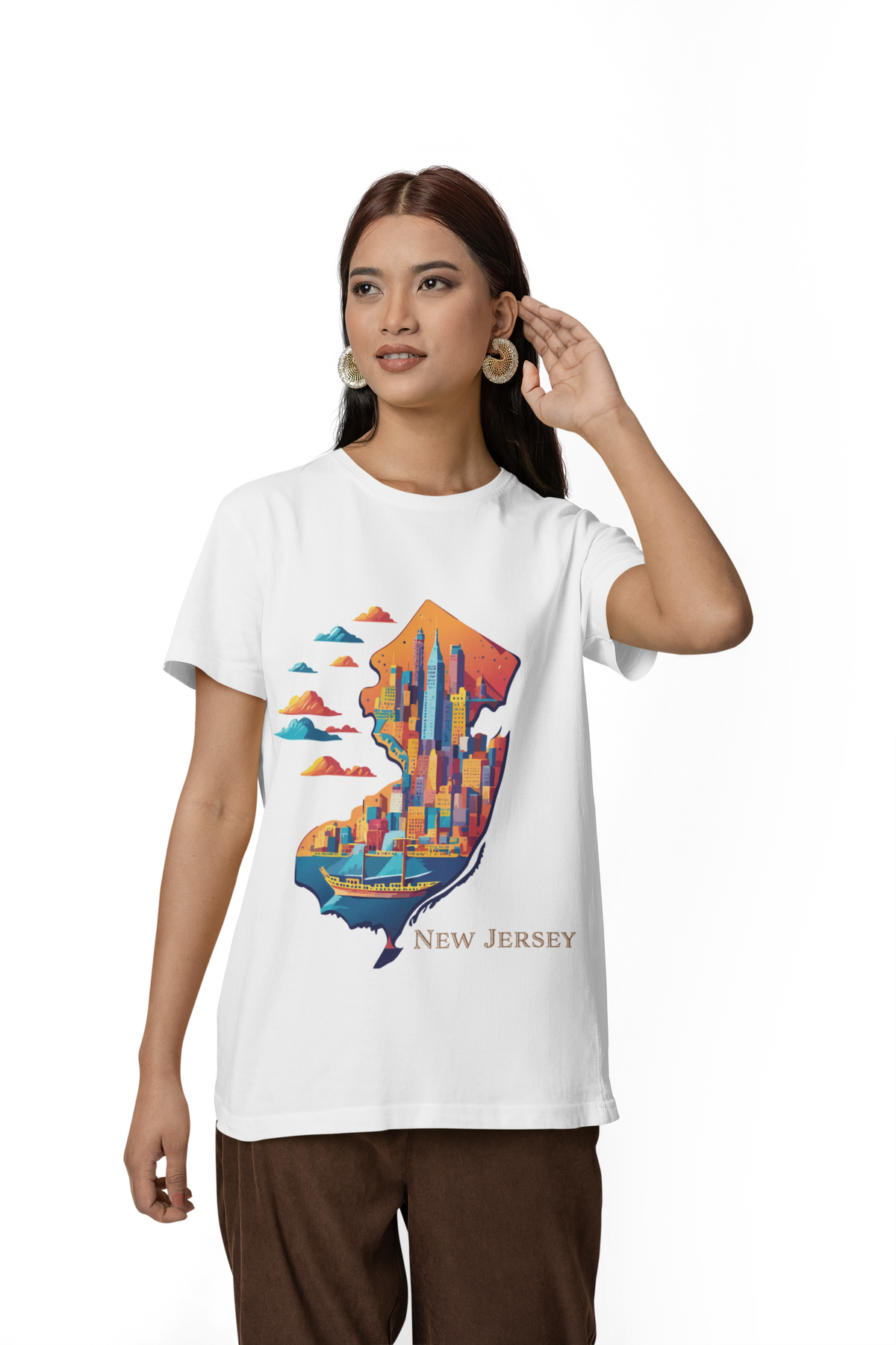 New Jersey Skyline silhouette T-Shirt | State Outline Cityscape Tee