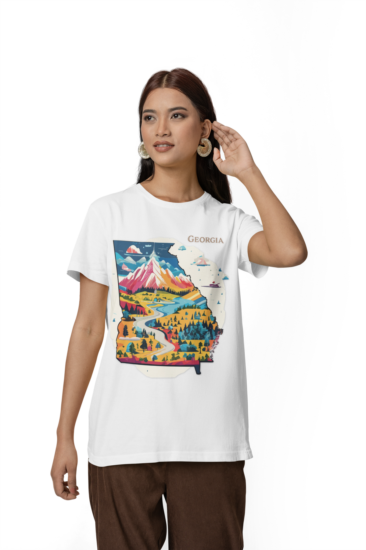 Georgia State Scenic Map T-Shirt | Mountain River Landscape Tee