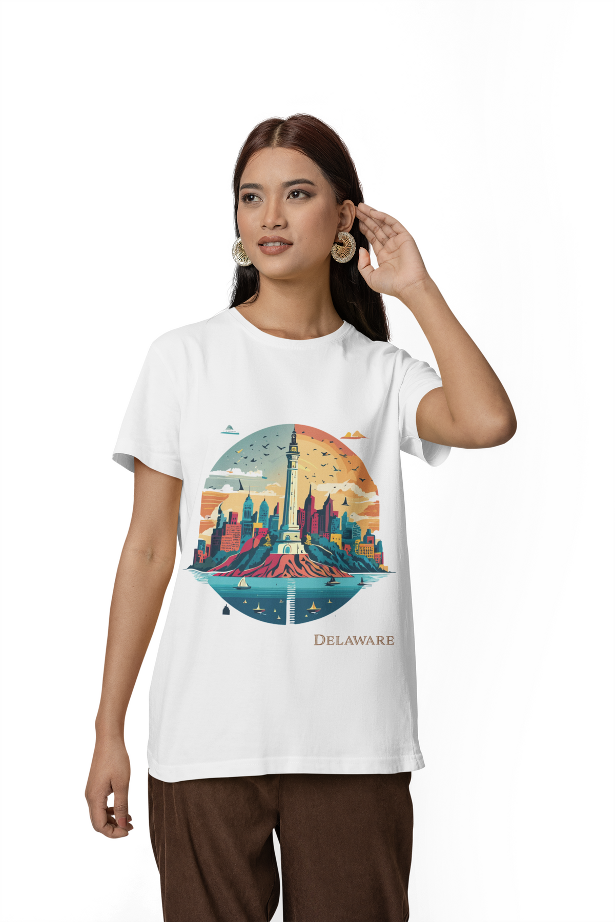 Delaware Lighthouse Skyline Tee | Coastal State Travel Shirt