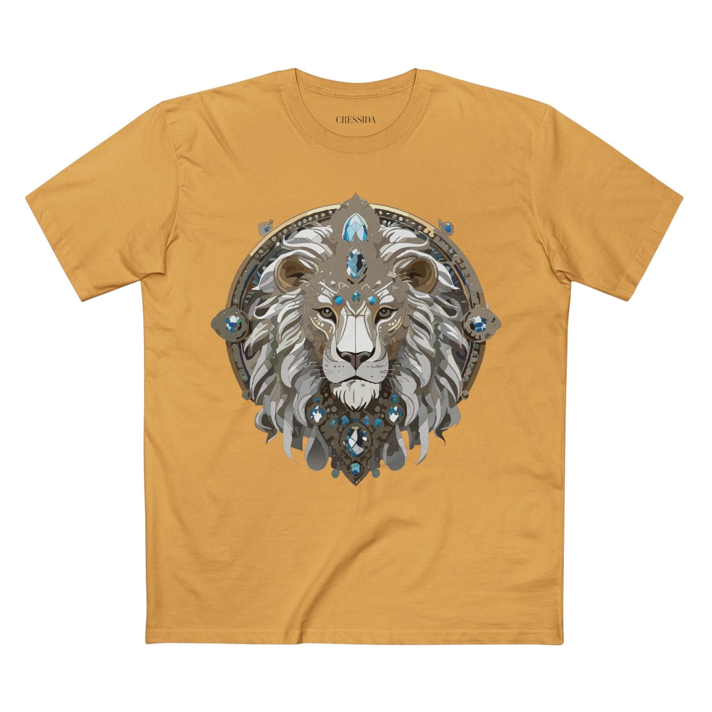 Lion Graphic Unisex 100 Cotton Tee With Unique Animal Golden Medallion Art Design 56