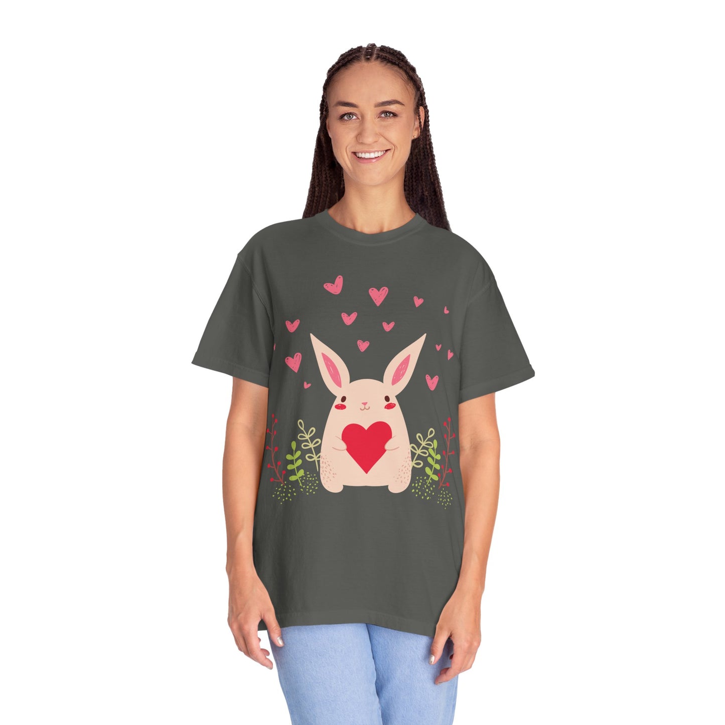 Easter Bunny Heart T-Shirt, Tee Shirt with Easter Signature, T Shirt with Easter Prints, Tee Shirt with Easter Design