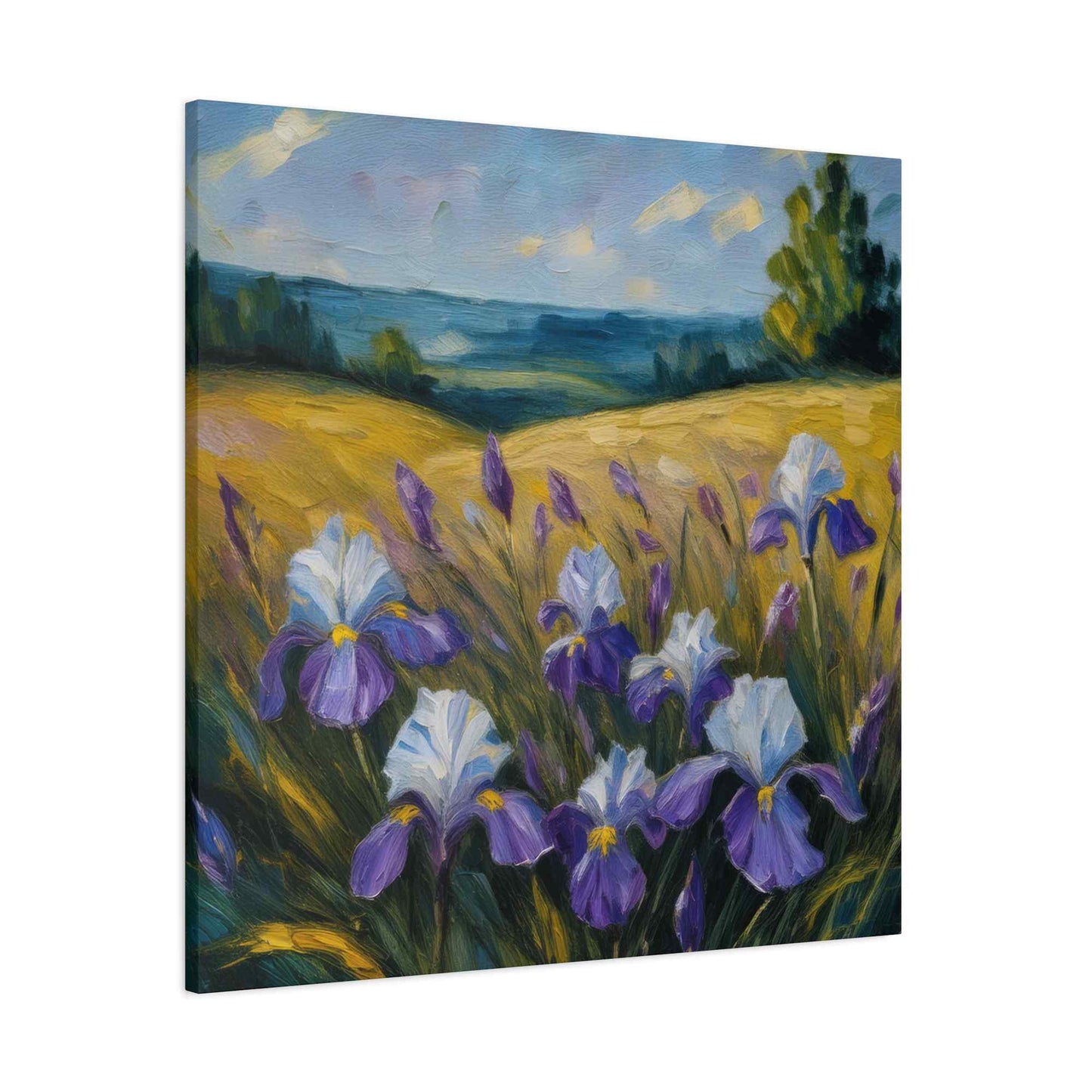 Irises Floral Print Canvas, Floral Oil Paint Print 20x20, 24x24, 30x30, 32x32, 36x36 Art Design Pine-Wood Inner Frame MC-181
