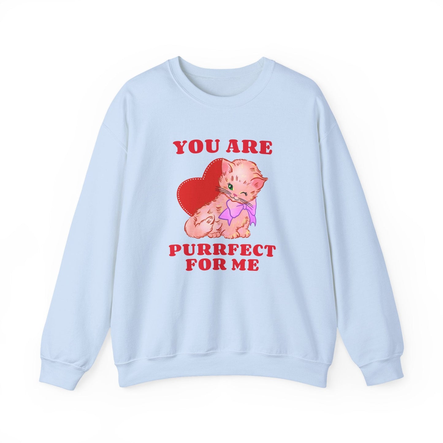 Cat Heart Sweatshirt Unisex Valentines Day Fifty Fifty Cotton Poly Blend Crewneck