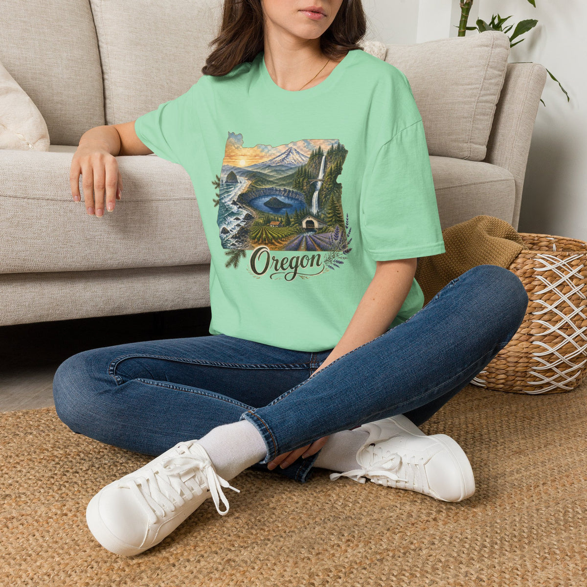 Oregon Crater Lake Mountains Travel Graphic Design Unisex 100 Cotton Gildan T-Shirt