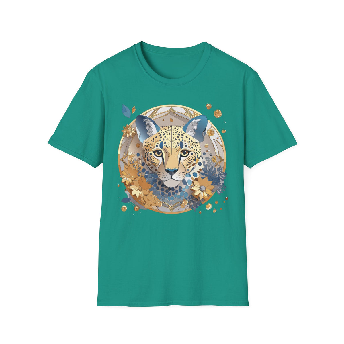 Floral Leopard Face T-Shirt | Botanical Cheetah Portrait Tee