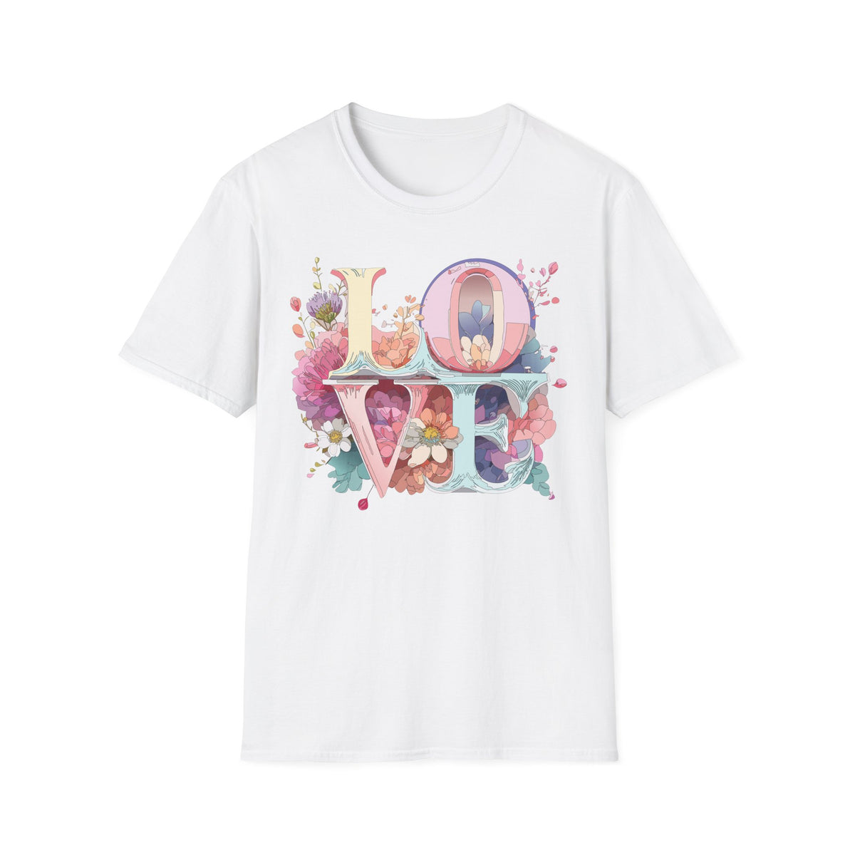 LOVE floral letter tee, T-Shirt | pastel bloom typography