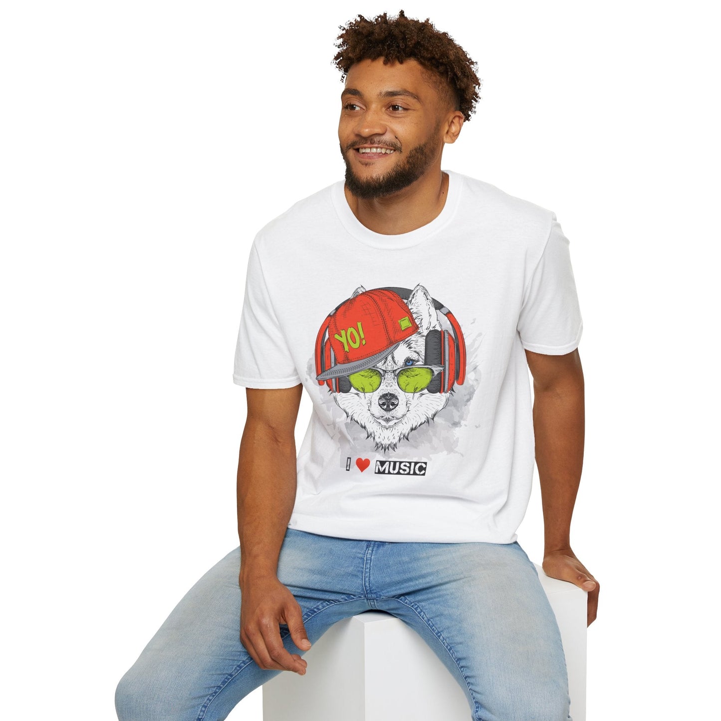 Unisex Music Animals Short Sleeve T Shirt With Headphones For Music Lovers Gildan 64000