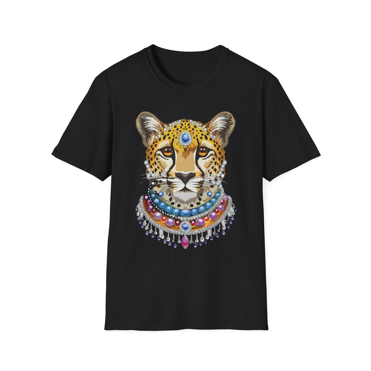 Jeweled Cheetah Face T-Shirt | Boho Leopard Portrait Shirt