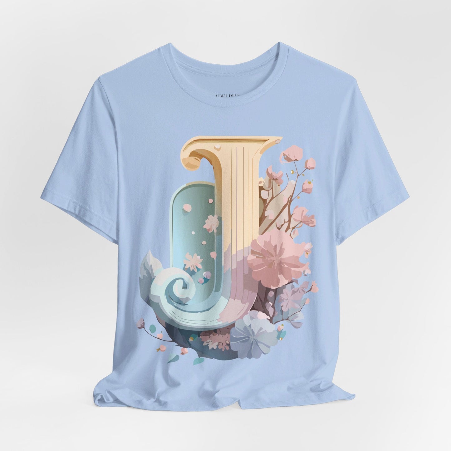 Letter J Shirt Unisex Graphic Tee Adelpha Vintage Inspired Artwork Design Short Sleeve