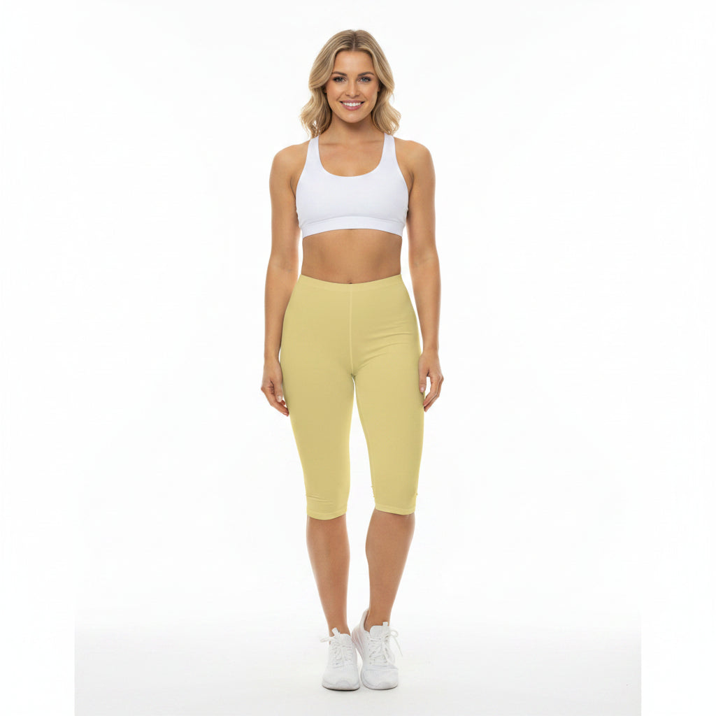 Summer Yellow Color Women's Brushed Suede Poly Span Casual Capri Leggings XS-2XL
