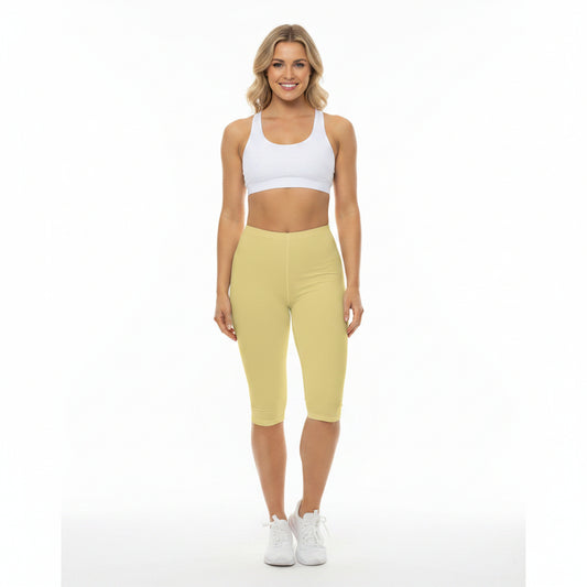 Summer Yellow Color Women's Brushed Suede Poly Span Casual Capri Leggings XS-2XL