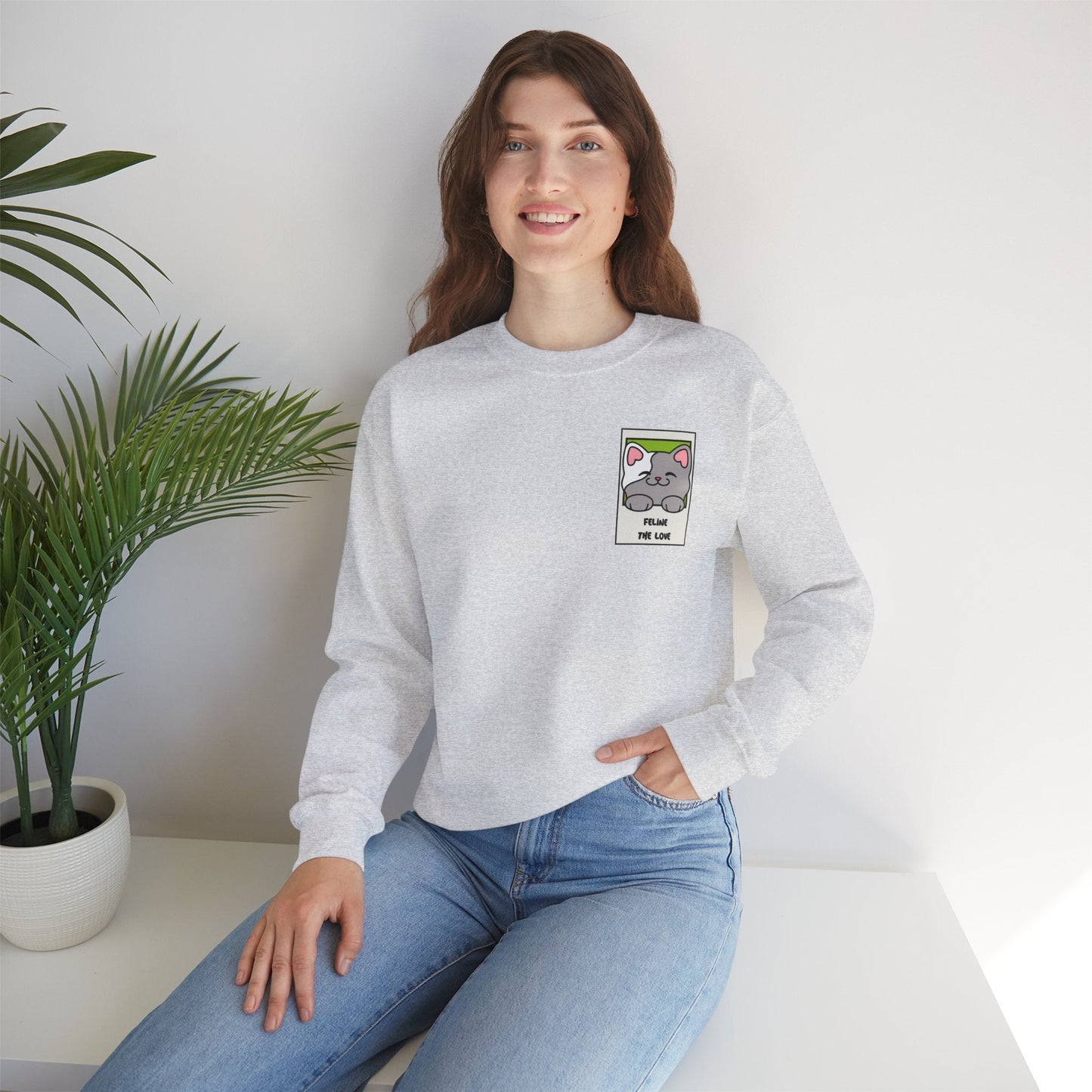 Pocket Cat Sweatshirt Unisex Cat Heart Sweatshirt Valentines Day Gift 50 Percent Cotton Poly Blend