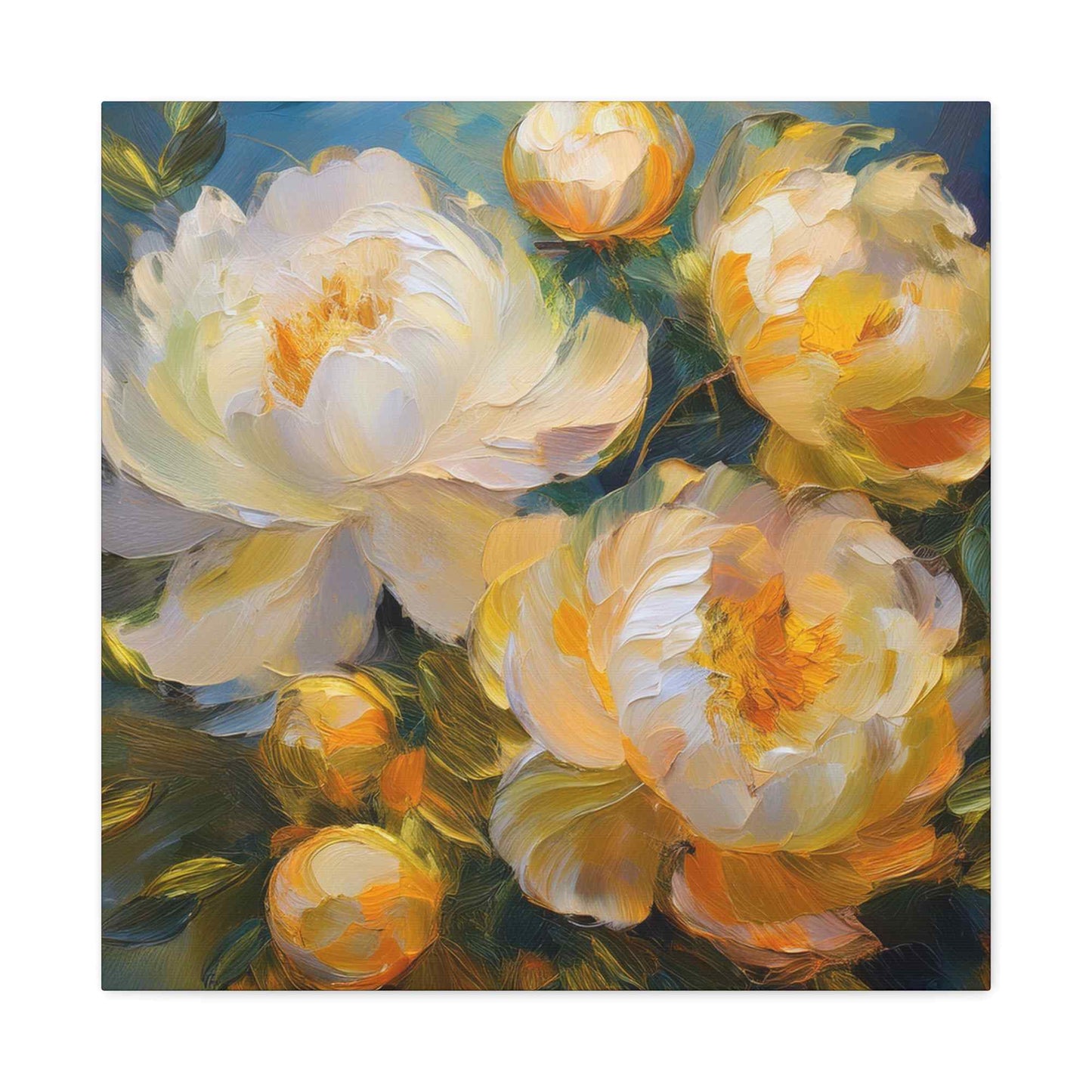 Cream Peonies Print Canvas, Floral Oil Paint Print 20x20, 24x24, 30x30, 32x32, 36x36 Art Design Pine-Wood Inner Frame MC-125