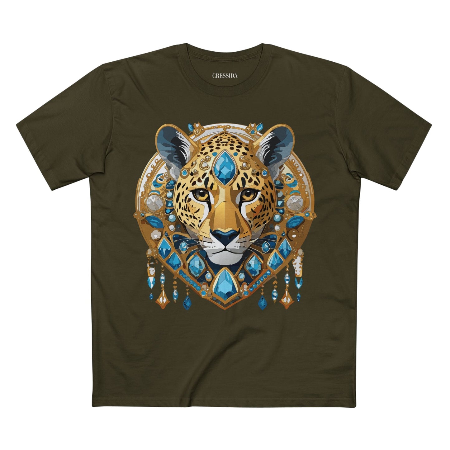 Cheetah Graphic Unisex 100 Cotton Tee With Unique Animal Golden Medallion Art Design 45
