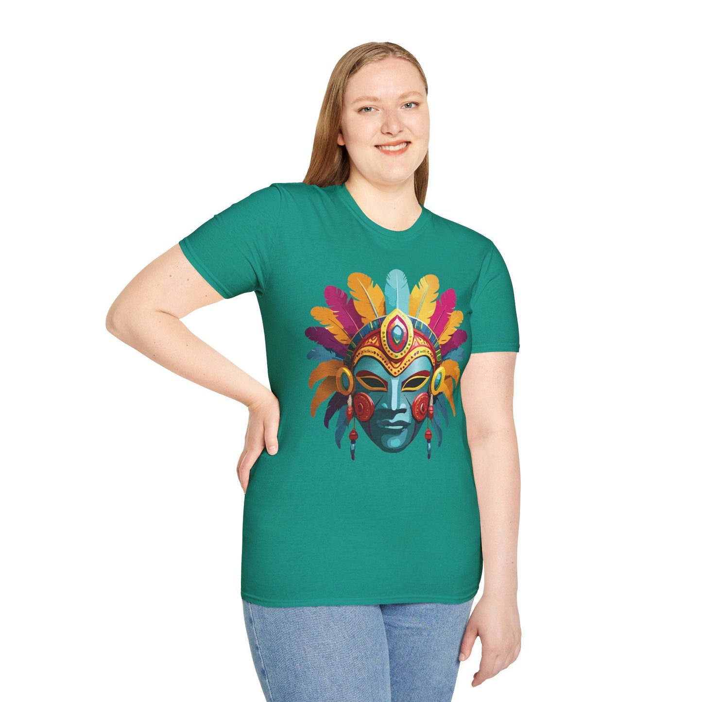 Mask Tee Shirt Unisex Short Sleeve Graphic Tee Masquerade Design 100 Percent Ring Spun Cotton