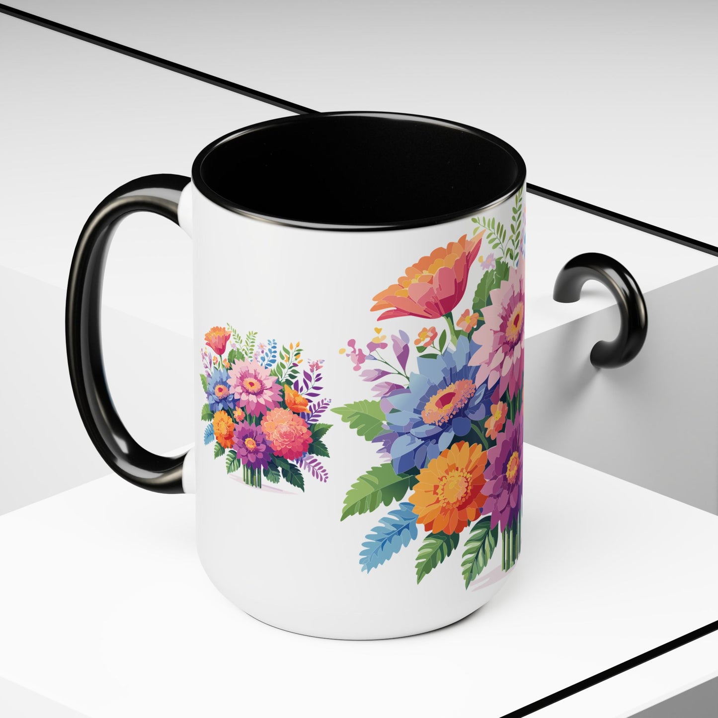 Taza de café de dos tonos con flores