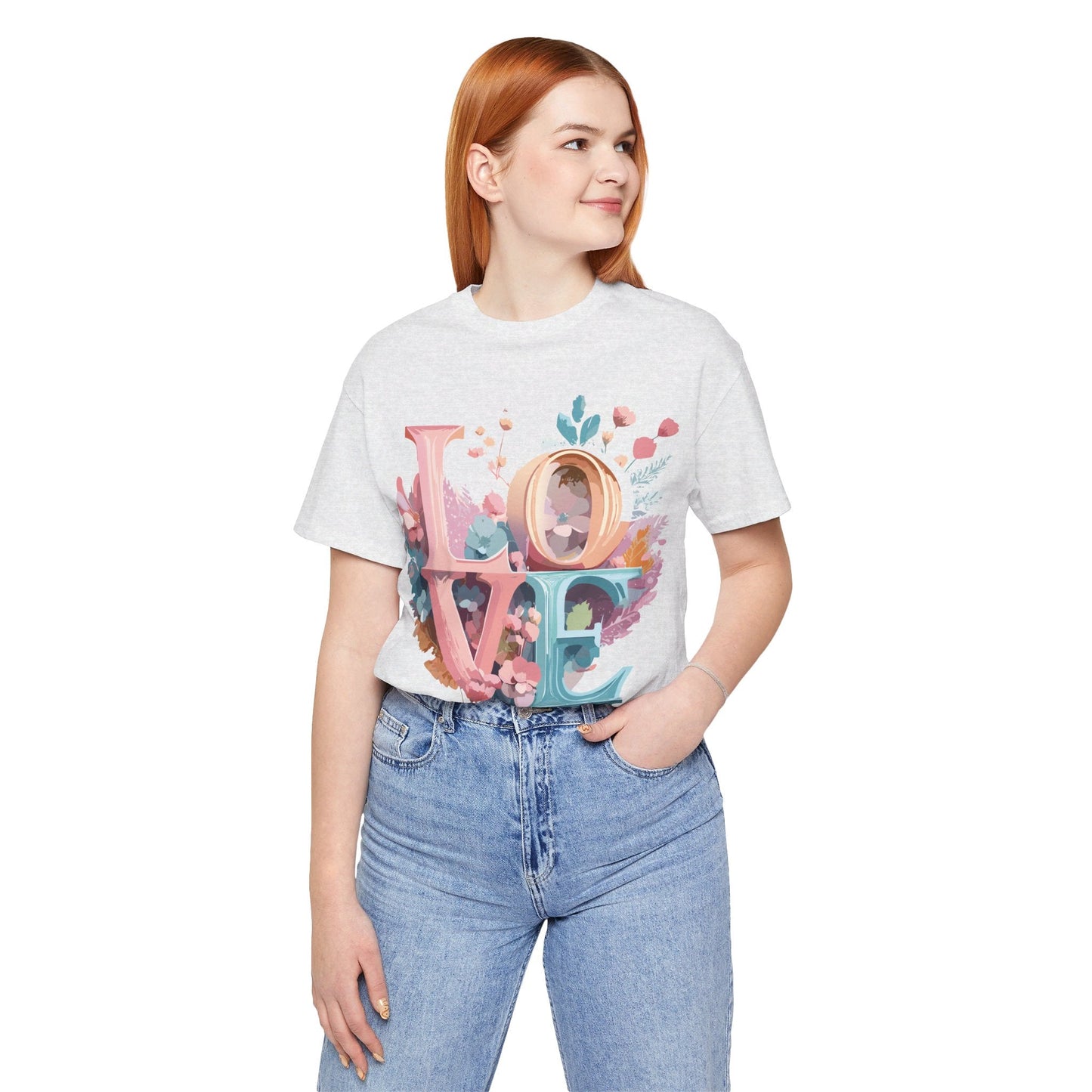 Valentine Day Graphic Unisex 100 Cotton Vintage Artwork with Love and Flower Design Tee 53