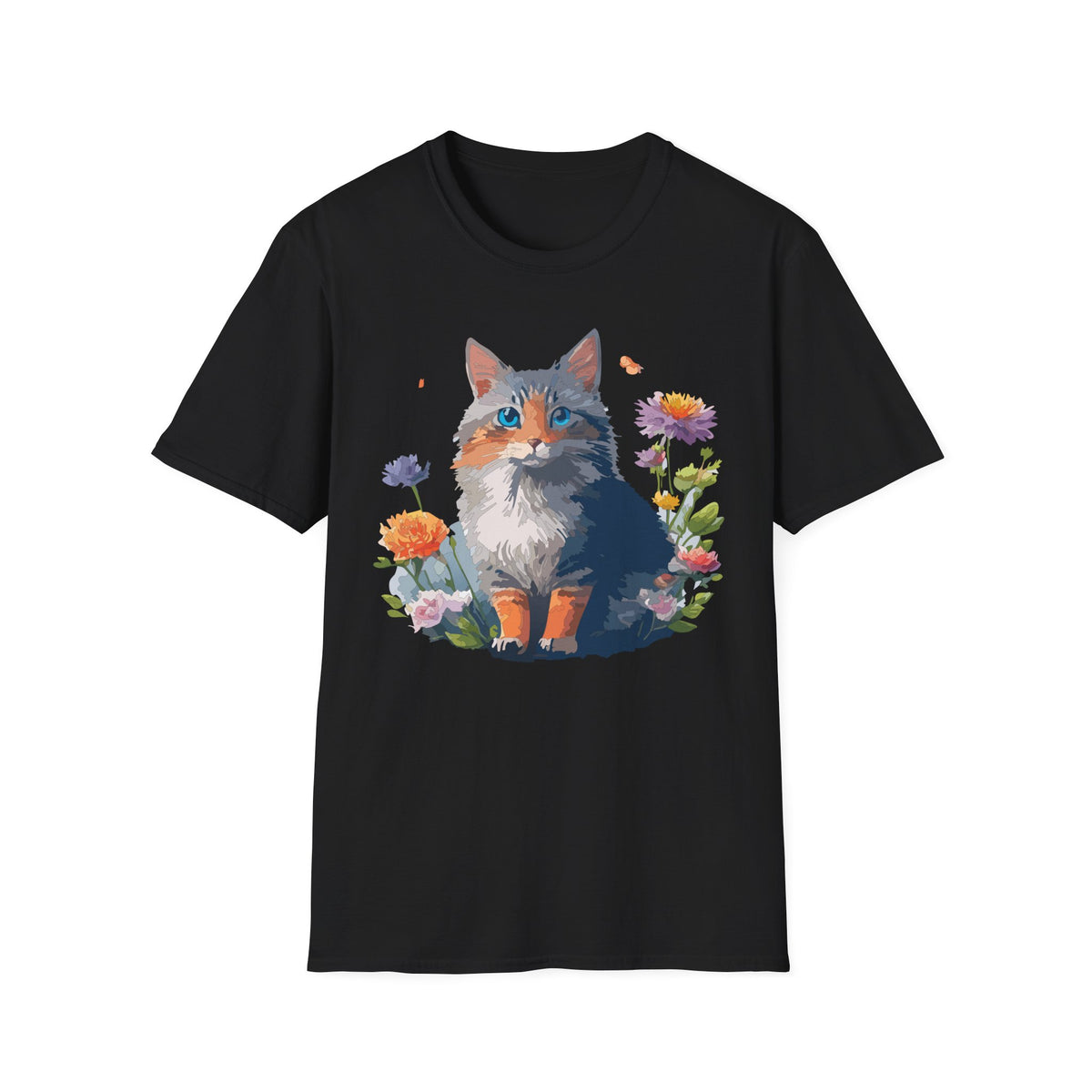 Calico Cat Portrait T-Shirt | Floral Kitten Illustration