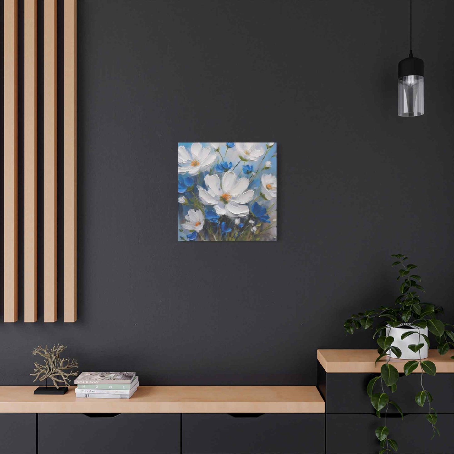 White Flowers Print Canvas, White Flowers Oil Paint Print 20x20, 24x24, 30x30, 32x32, 36x36, Art Design Print Non-Frame MC-9