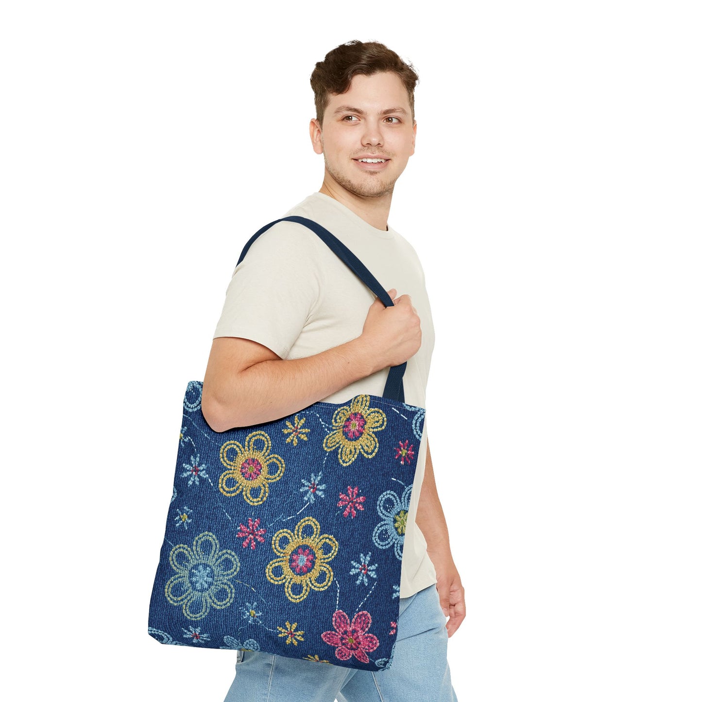 Denim Fabric Imitation Print Unisex Canvas Bag Poly Spun 3 Sizes Tote Bag 156