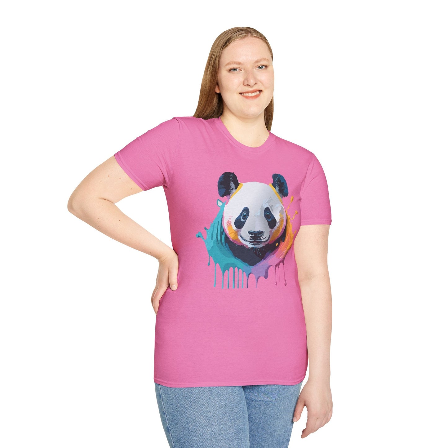 Unisex Panda Shirt T Shirt With Panda Animal Print Tee Softstyle Gildan 64000 100 Percent Ring Spun Cotton