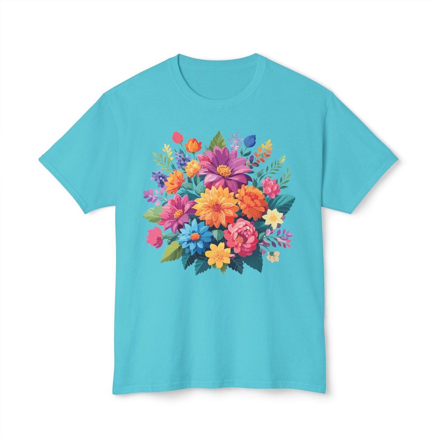 Unisex HD Cotton T Shirt With Floral Art Print Vintage Flowers Tee For Everyday Style