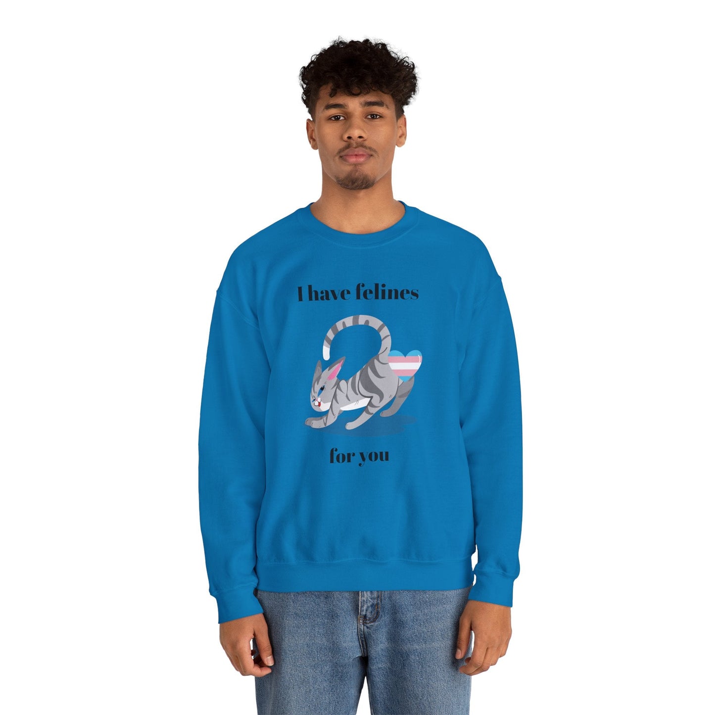 Cat Heart Sweatshirt Unisex Valentine Design 50 50 Cotton Poly Gildan 18000 Crewneck