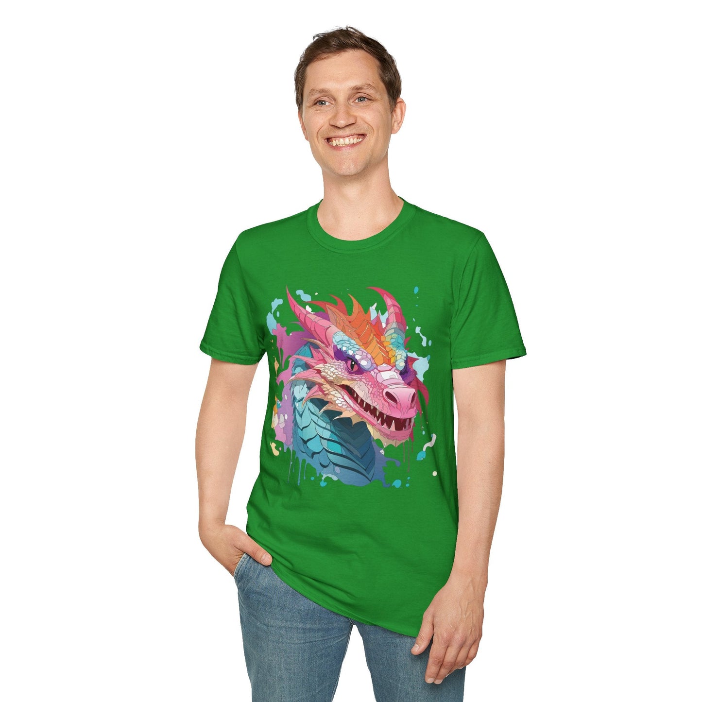 Dragon Graphic Tee Unisex Gildan Softstyle Cotton Shirt With Animal Art Design 64000