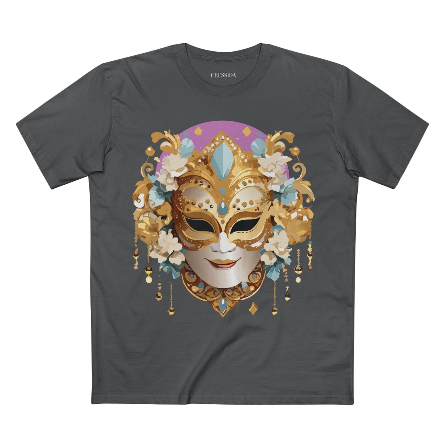 Carnival Mask Graphic T-Shirt Unisex 100 Cotton With Antique Gold Art Design Tee 4