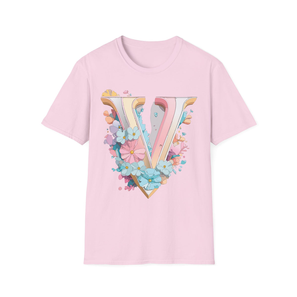 Floral Letter V T-Shirt | Pastel Vintage Monogram Tee