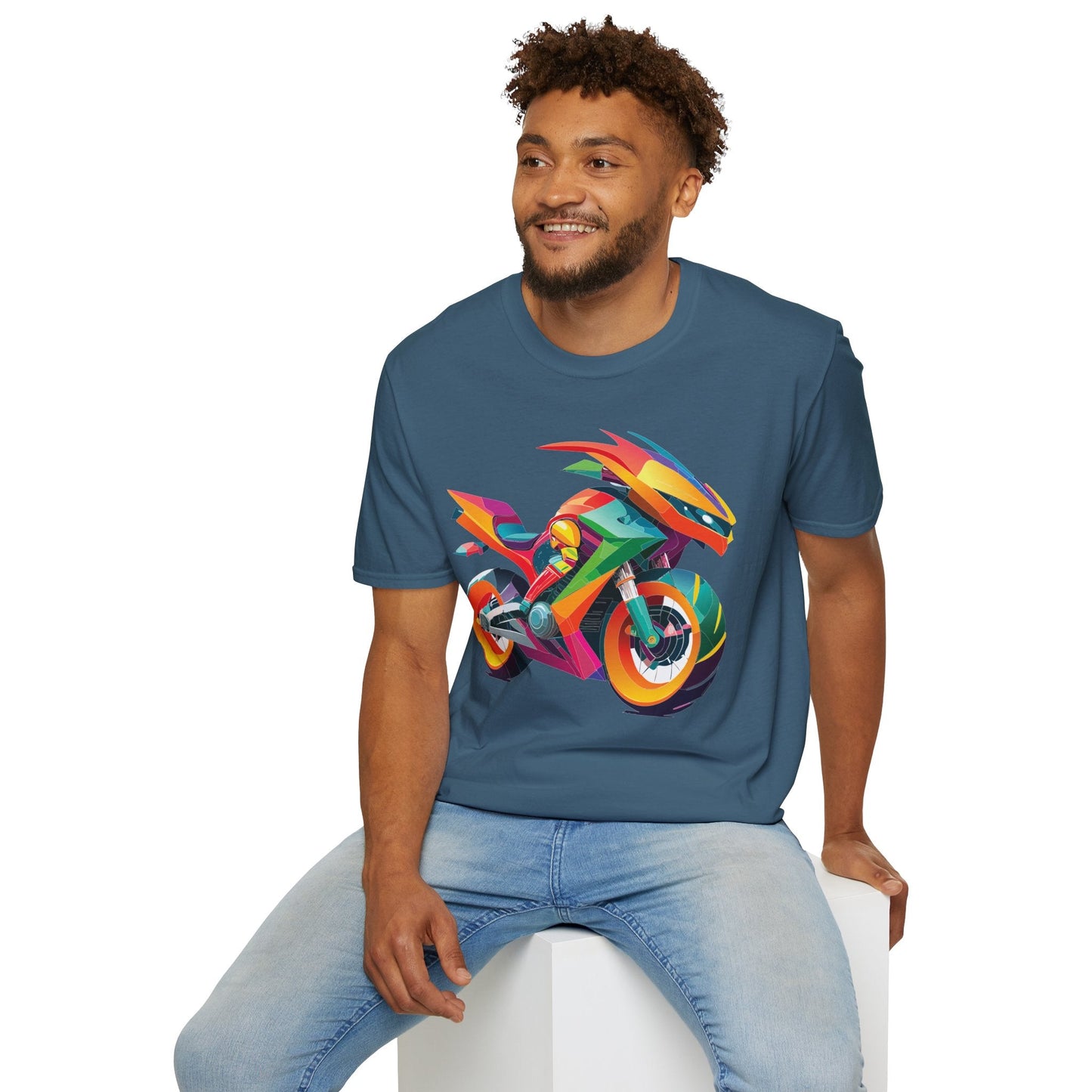 Unisex Bike T Shirt With Motorcycle Artwork Premium Cotton MTB Tee Softstyle 64000