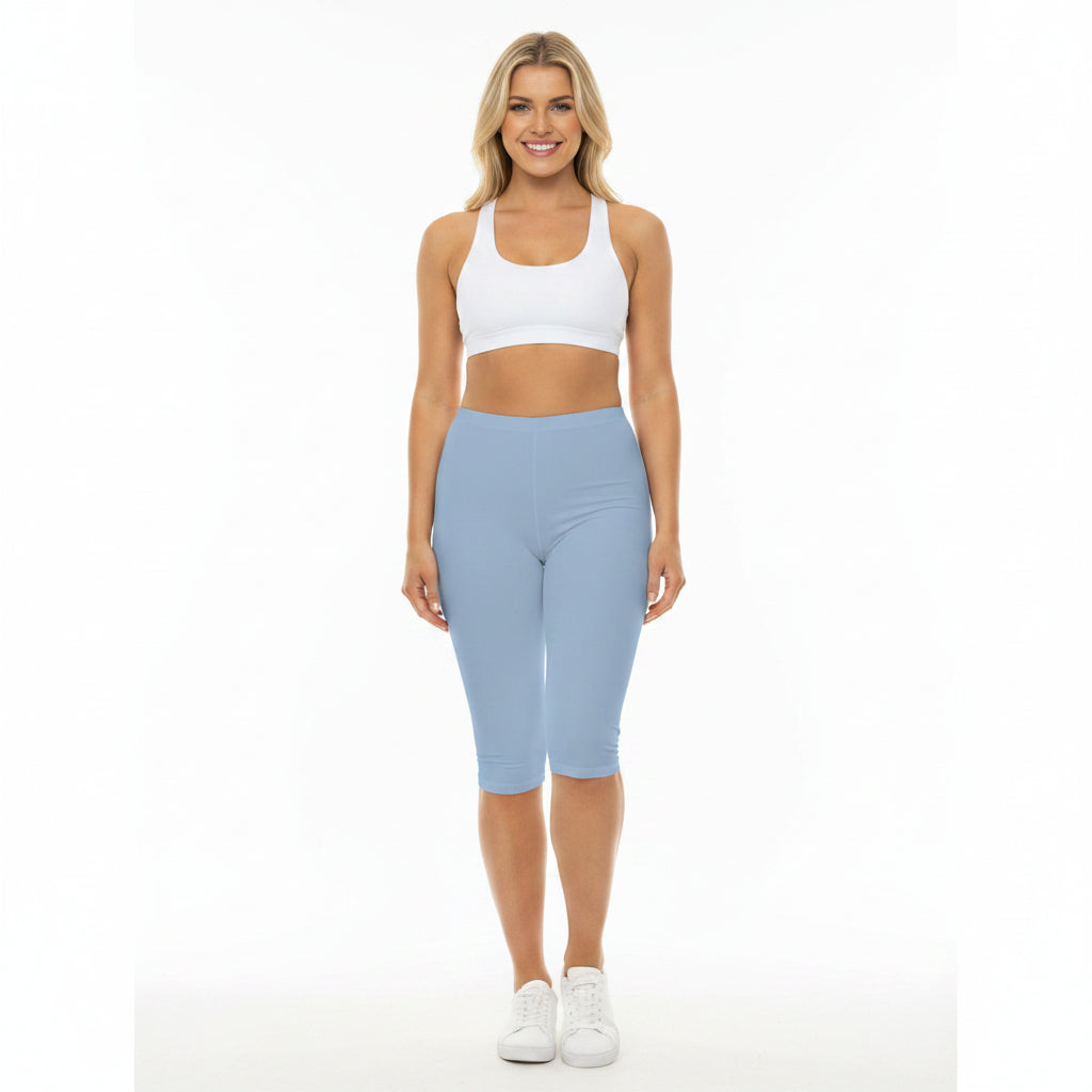 Hope Blue Color Women's Brushed Suede Poly Span Casual Capri Leggings XS-2XL