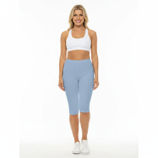Hope Blue Color Women's Brushed Suede Poly Span Casual Capri Leggings XS-2XL